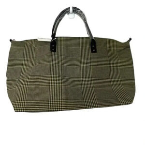 Lulu Dharma Green & Black Houndstooth Frasier Weekender Zip-Up Bag NWT